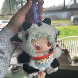 Lovely Emma Cow Plush Keychain with Purple Eyes